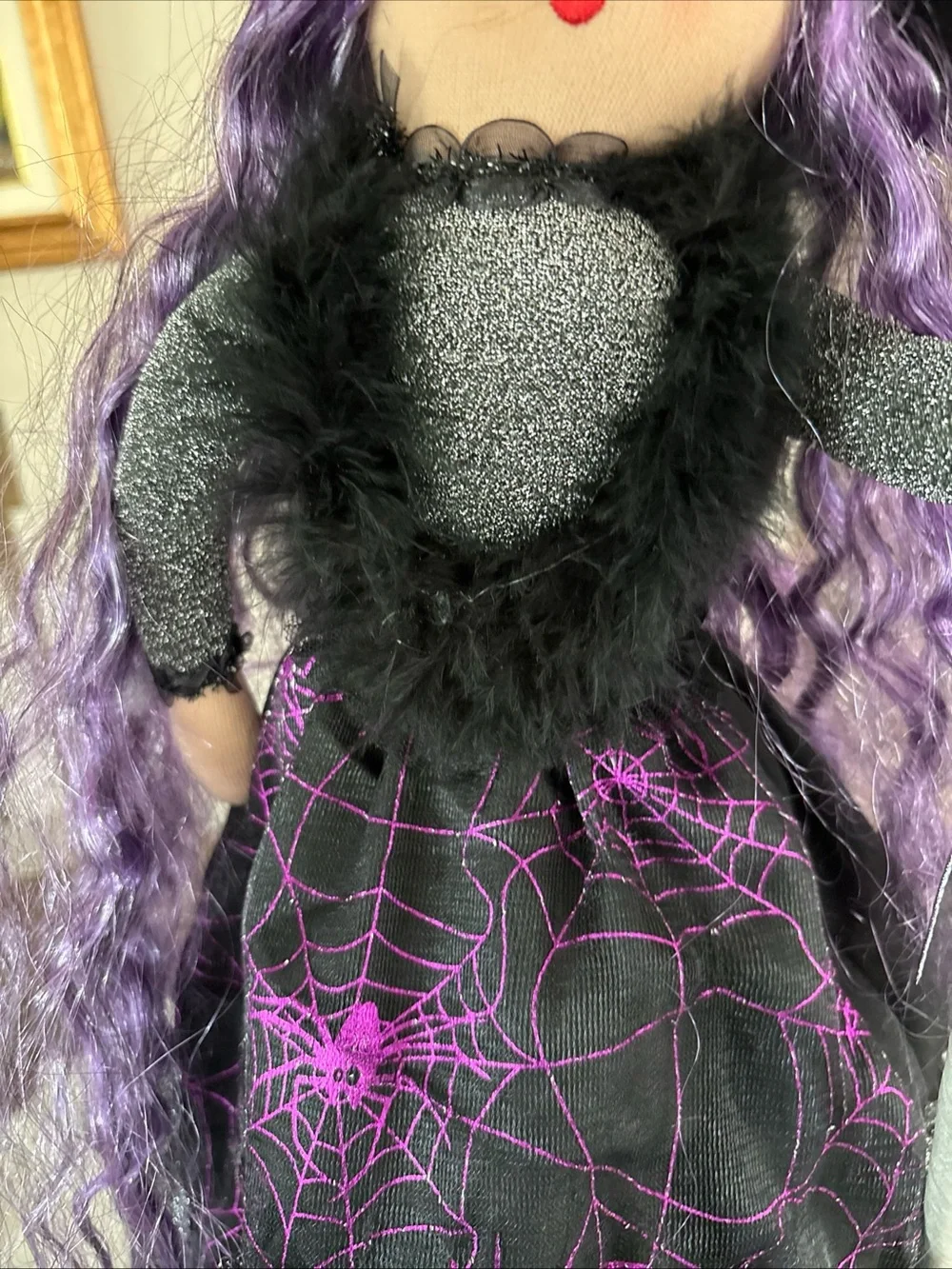 Halloween Fabric Witch Doll Purple Self Stands Cloth Doll Tabletop Decor 23